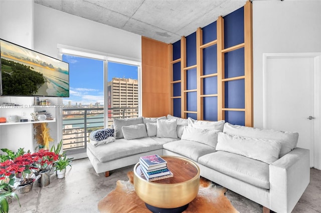 living room featuring concrete floors