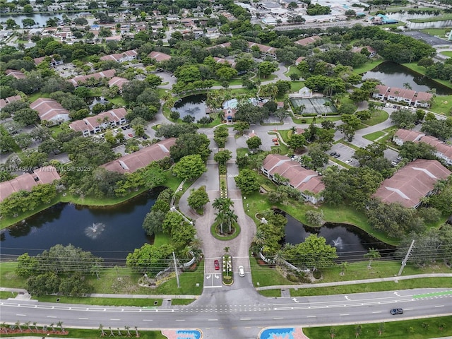 bird's eye view featuring a water view