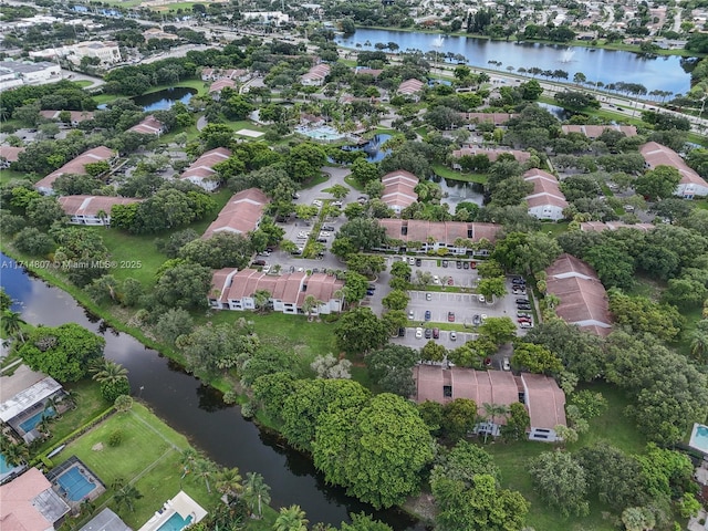 aerial view with a water view