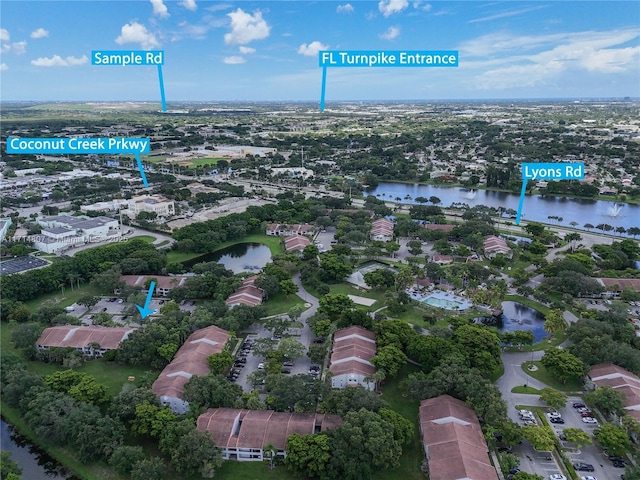 aerial view with a water view