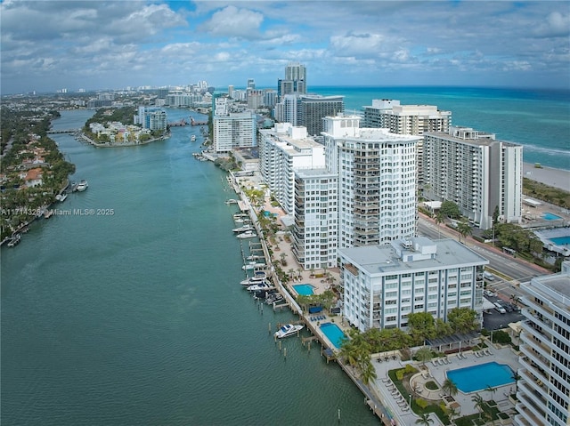 aerial view with a water view