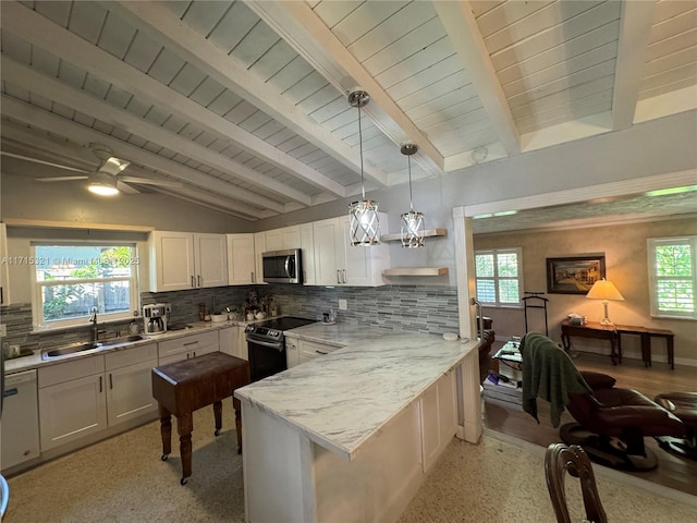 kitchen featuring kitchen peninsula, white cabinetry, sink, and stainless steel appliances