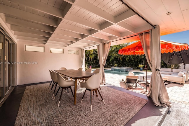 view of patio with a swimming pool with hot tub