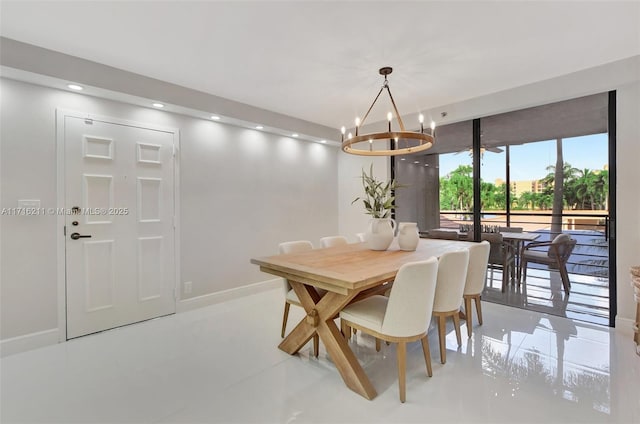 dining room with a chandelier