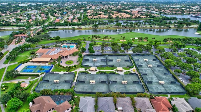 bird's eye view featuring a water view