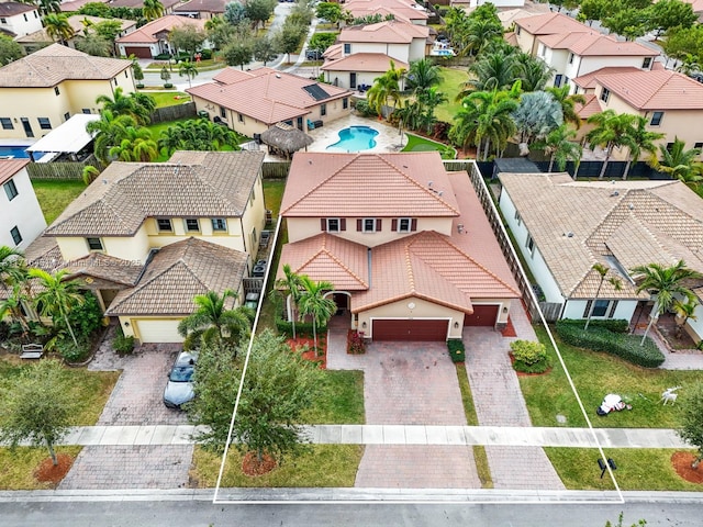 drone / aerial view with a residential view