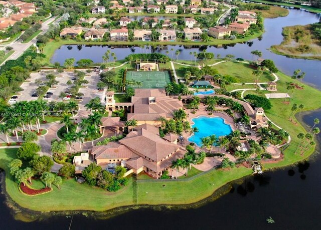 aerial view featuring a water view