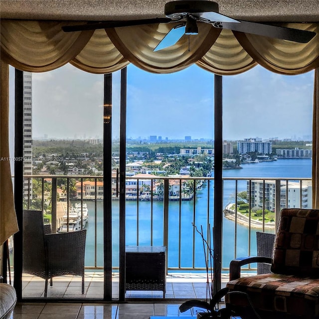18151 NE 31st Ct Unit 1709, Aventura, FL 33160 - balcony with a city view, a water view, and ceiling fan