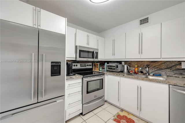 18151 NE 31st Ct Unit 1709, Aventura, FL 33160 - kitchen featuring stainless steel appliances, white cabinetry, backsplash, and a sink