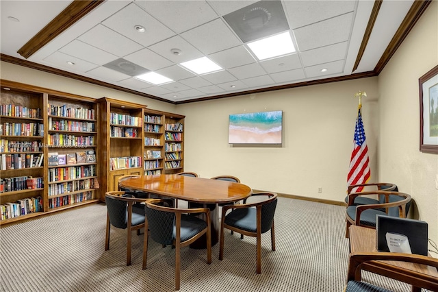 18151 NE 31st Ct Unit 1709, Aventura, FL 33160 - carpeted dining area with ornamental molding, a paneled ceiling, and baseboards