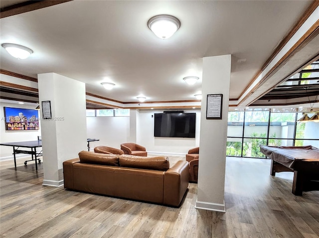 18151 NE 31st Ct Unit 1709, Aventura, FL 33160 - living area with wood finished floors, baseboards, and pool table