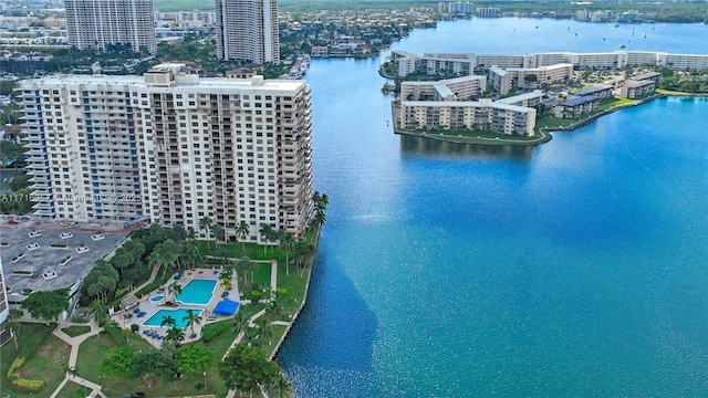 18151 NE 31st Ct Unit 1709, Aventura, FL 33160 - aerial view of property and surrounding area with a large body of water, a pool area, and nearby urban area