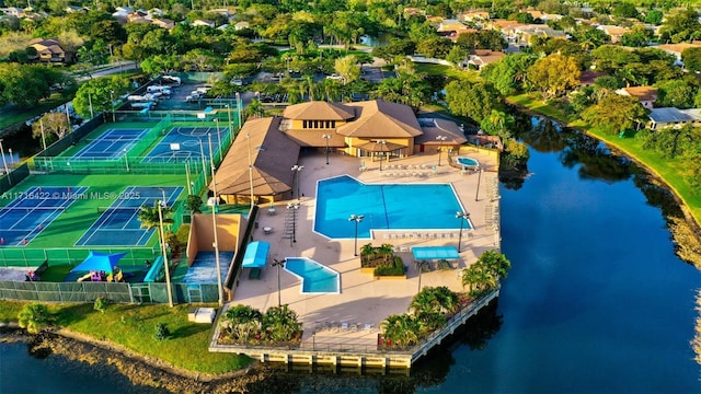 aerial view with a water view