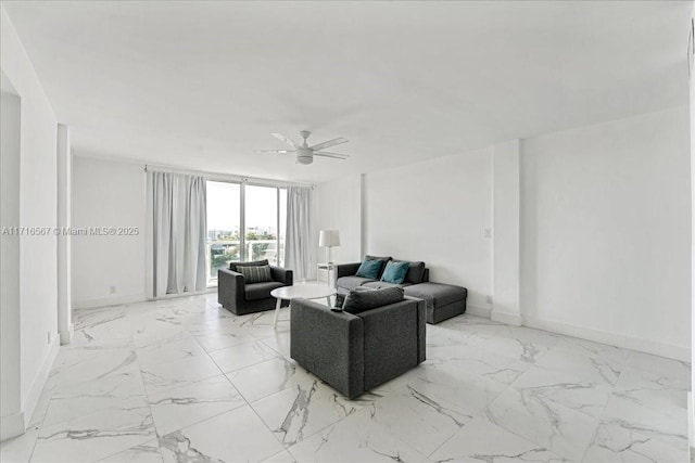 living room featuring ceiling fan