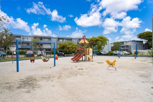 communal playground with a residential view