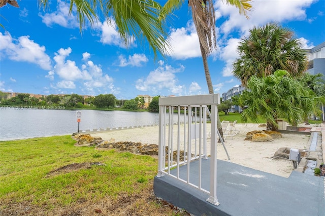 view of yard with a water view