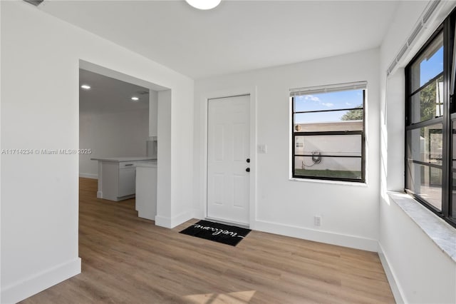 foyer with light wood-type flooring