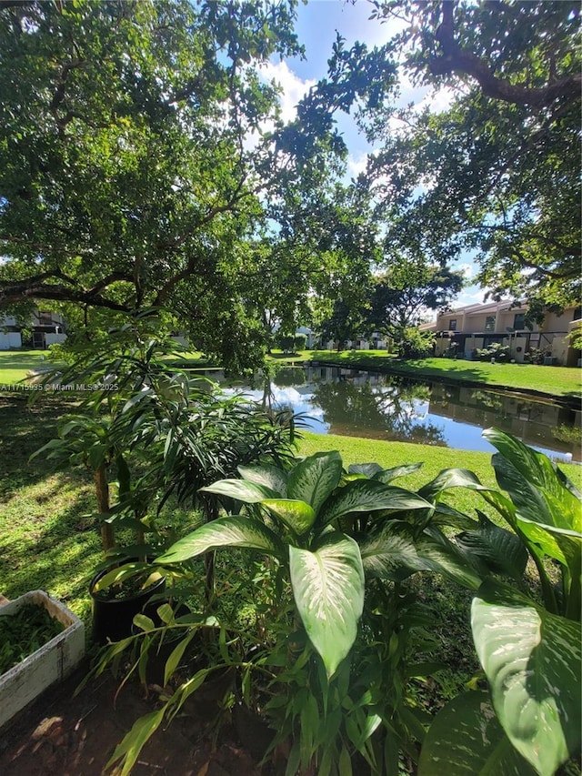 exterior space with a water view