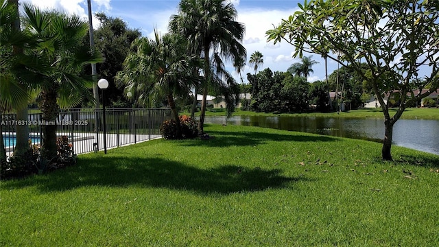 surrounding community featuring a yard and a water view