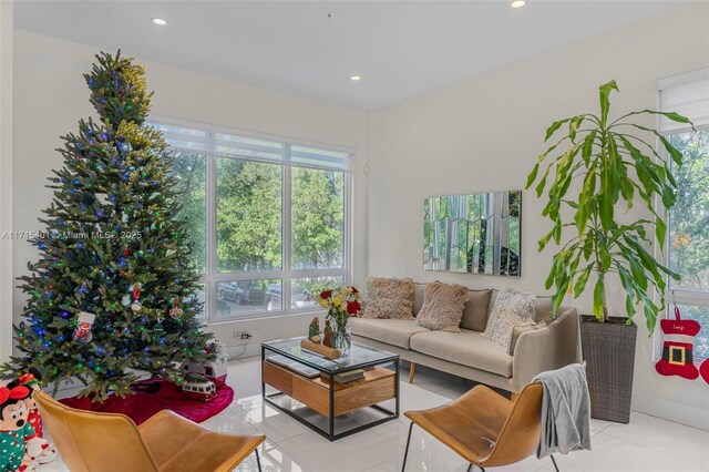 view of tiled living room