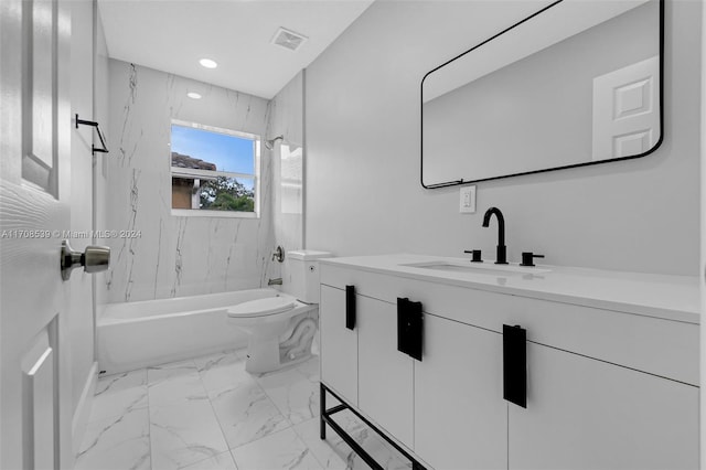 full bathroom featuring vanity, toilet, and tiled shower / bath