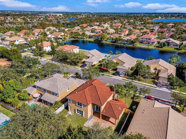 aerial view with a water view