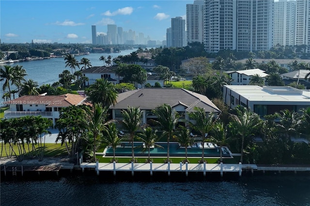 aerial view featuring a water view