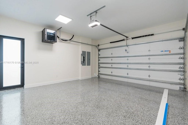 garage featuring electric panel and a garage door opener