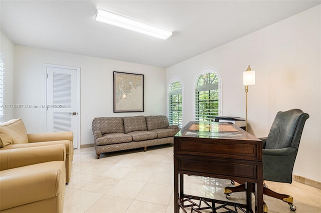 view of tiled home office