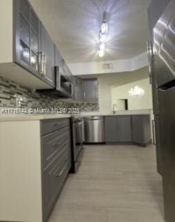 kitchen with decorative backsplash, light wood-type flooring, and stainless steel appliances