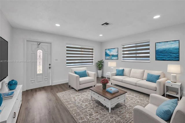 living room with light hardwood / wood-style flooring