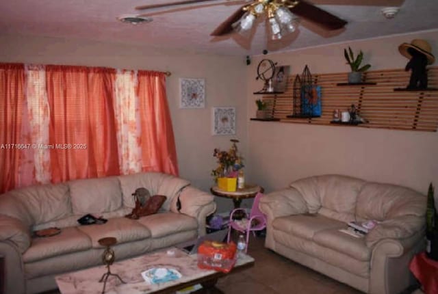 living room featuring ceiling fan