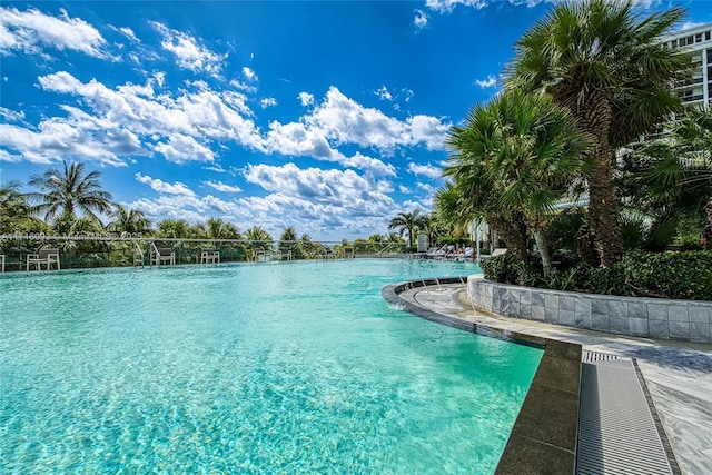 view of pool featuring pool water feature