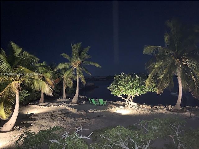 nature at twilight featuring a water view