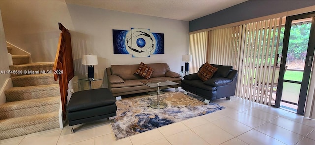 living room featuring light tile patterned flooring