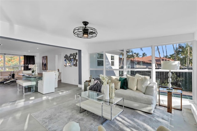 living room with ceiling fan