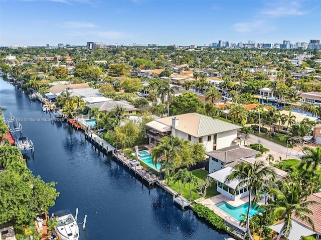 aerial view with a water view