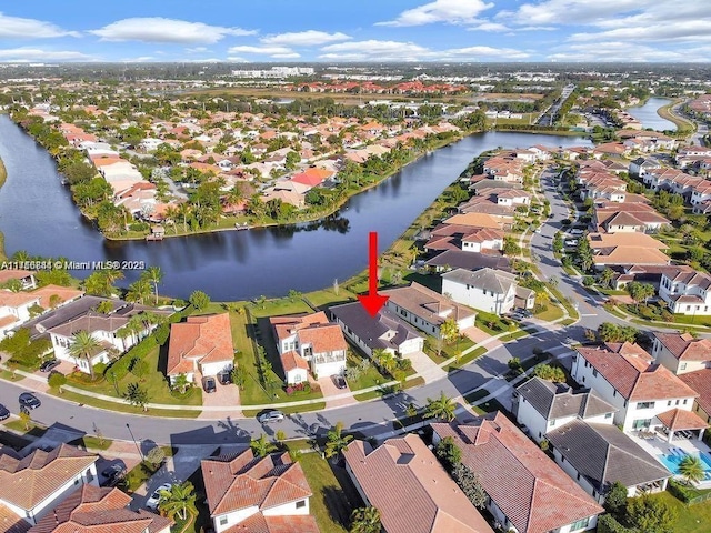 aerial view featuring a water view