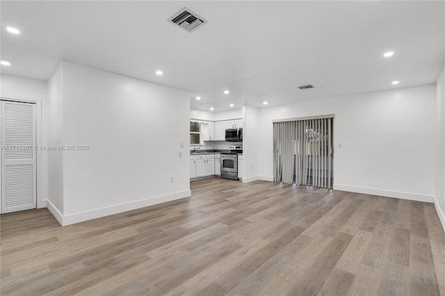 unfurnished living room with light hardwood / wood-style floors