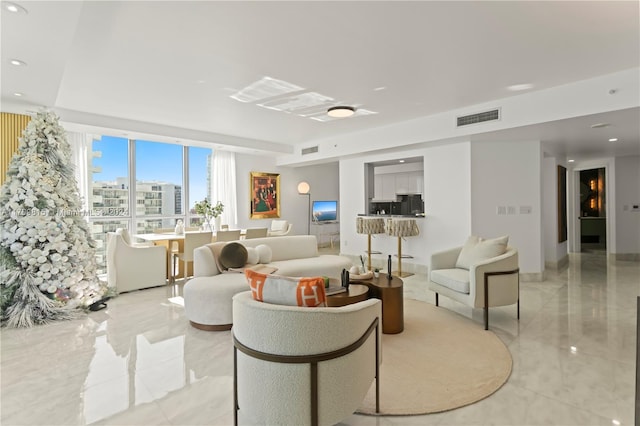 living room with expansive windows