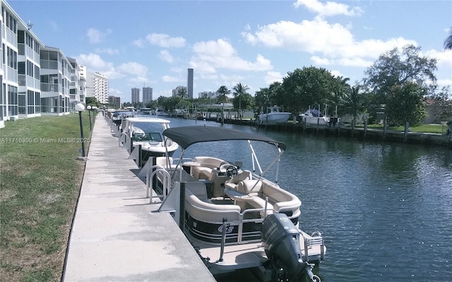 view of dock with a water view