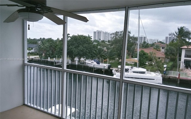 balcony with ceiling fan