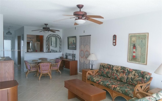 living room featuring light tile patterned floors