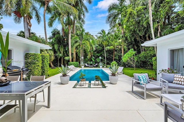 view of pool featuring a patio