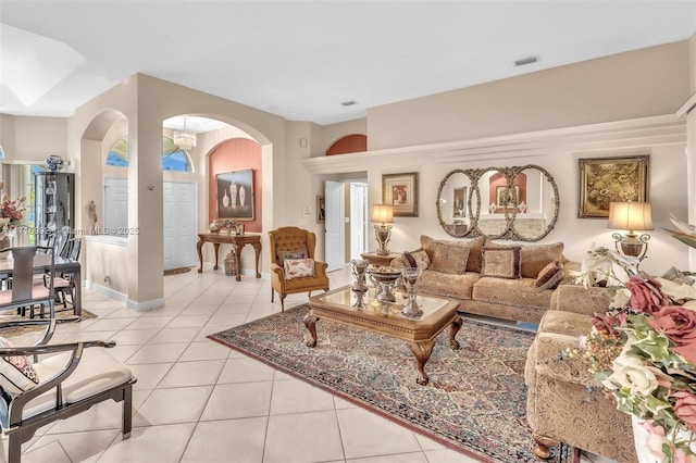 view of tiled living room