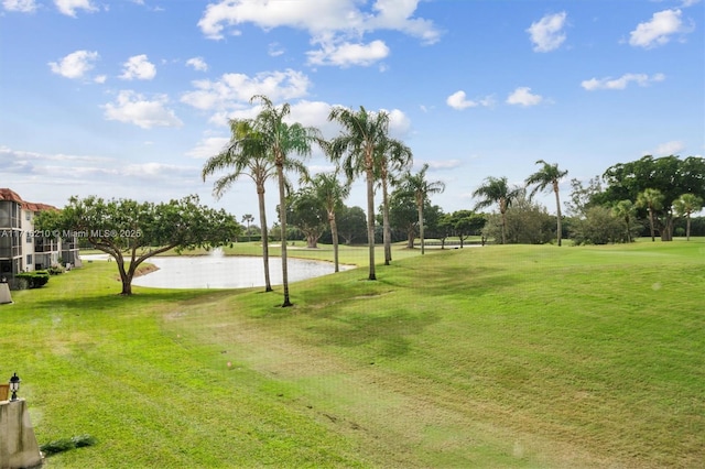 view of property's community featuring a yard and a water view