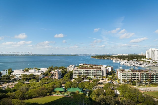 aerial view with a water view