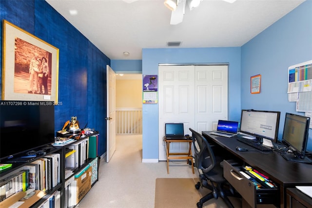 home office with ceiling fan