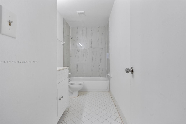 full bathroom featuring tile patterned floors, vanity, toilet, and tiled shower / bath