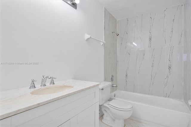 full bathroom with tile patterned flooring, vanity, toilet, and tiled shower / bath combo